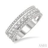 3/4 Ctw Split Triple Band Round Cut Diamond Fashion Band in 14K White Gold