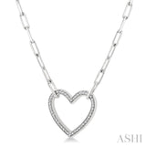 1/10 Ctw Round Cut Diamond Heart Pendant With Paperclip Chain in Sterling Silver