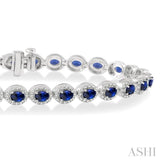 4x3 MM Oval Cut Sapphire and 1 Ctw Round Cut Diamond Precious Bracelet in 14K White Gold