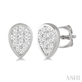 1/3 Ctw Pear Shape Lovebright Round Cut Diamond Bezel Stud Earring in 14K White Gold