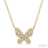 1/6 ctw Butterfly Motif Round Cut Diamond Petite Fashion Pendant With Chain in 10K Yellow Gold