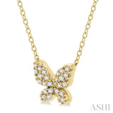 1/6 ctw Butterfly Motif Round Cut Diamond Petite Fashion Pendant With Chain in 10K Yellow Gold