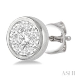1/3 Ctw Medallion Lovebright Round Cut Diamond Bezel Stud Earring in 14K White Gold