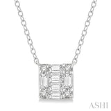 1/8 ctw Square Shape Baguette and Round Cut Diamond Petite Fashion Pendant With Chain in 14KWhite Gold