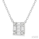 1/8 ctw Square Shape Baguette and Round Cut Diamond Petite Fashion Pendant With Chain in 14KWhite Gold