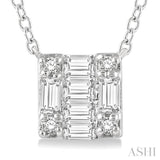 1/8 ctw Square Shape Baguette and Round Cut Diamond Petite Fashion Pendant With Chain in 14KWhite Gold