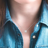 1/8 ctw Square Shape Baguette and Round Cut Diamond Petite Fashion Pendant With Chain in 14KWhite Gold