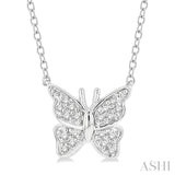 1/20 ctw Butterfly Petite Round Cut Diamond Fashion Pendant With Chain In 10K White Gold