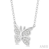 1/20 ctw Butterfly Petite Round Cut Diamond Fashion Pendant With Chain In 10K White Gold