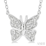 1/20 ctw Butterfly Petite Round Cut Diamond Fashion Pendant With Chain In 10K White Gold