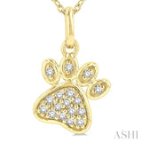 1/10 ctw Dog Paw Petite Round Cut Diamond Fashion Pendant With Chain in 10K Yellow Gold