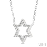 1/10 Ctw Star of David Petite Round Cut Diamond Fashion Pendant With Chain in 10K White Gold