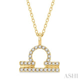 1/8 ctw Libra Round Cut Diamond Zodiac Pendant With Chain in 10K Yellow Gold