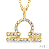 1/8 ctw Libra Round Cut Diamond Zodiac Pendant With Chain in 10K Yellow Gold