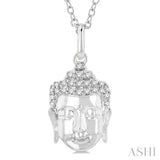 1/10 Ctw Head of Buddha Petite Round Cut Diamond Fashion Pendant With Chain in 10K White Gold