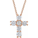 14K Rose 9/10 CTW Lab-Grown Diamond Cross 18" Necklace