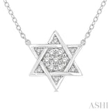 1/10 Ctw Star of David Petite Round Cut Diamond Fashion Pendant With Chain in 10K White Gold