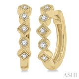 1/10 ctw Circular & Rhombus Mount Round Cut Diamond Huggie Petite Earrings in 10K Yellow Gold