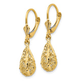 14k Polished Diamond-Cut Filigree Dangle Leverback Earrings