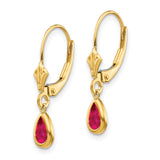 14k 6x4mm Ruby/July Leverback Earrings