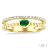 4x3 MM Oval Shape Emerald and 1/5 Ctw Round Cut Diamonds Precious Fashion Split Twin Ring in 10K Yellow Gold
