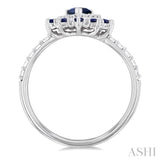 6X4 MM Pear Shape & 1.5 MM Round Cut Sapphire and 3/8 ctw Round Cut Diamond Floral Precious Ring in 14K White Gold