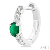 1/10 ctw Petite 4X3 MM Oval Cut Emerald and Round Cut Diamond Fashion Huggies in 10K White Gold