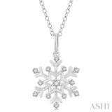 1/10 ctw Petite Snowflake Round Cut Diamond Fashion Pendant With Chain in 10K White Gold