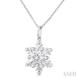 1/10 ctw Petite Snowflake Round Cut Diamond Fashion Pendant With Chain in 10K White Gold