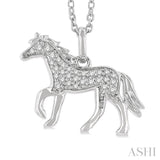 1/10 ctw Petite Horse Round Cut Diamond Fashion Pendant With Chain in 10K White Gold