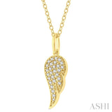 1/6 ctw Petite Angel Wing Round Cut Diamond Fashion Pendant With Chain in 10K Yellow Gold