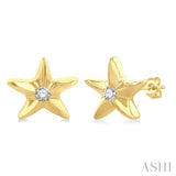 1/20 ctw Sealife Petite Starfish Round Cut Diamond Fashion Stud Earring in 10K Yellow Gold