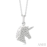 1/6 ctw Petite Unicorn Head Round Cut Diamond Fashion Pendant With Chain in 10K White Gold