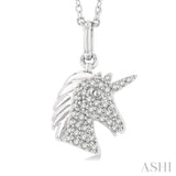 1/6 ctw Petite Unicorn Head Round Cut Diamond Fashion Pendant With Chain in 10K White Gold