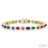 4X3 MM & 4 MM Mixed Shape Gemstone and 1 1/3 ctw Round Cut Halo Diamond Bracelet in 14K Yellow Gold