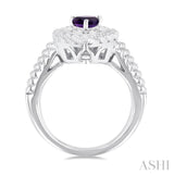 1/20 ctw Pear Cut 7X5 MM Amethyst and Round Cut Diamond Semi Precious Ring in Sterling Silver