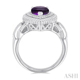 1/20 ctw Pear Cut 10X7 MM Amethyst and Round Cut Diamond Semi Precious Ring in Sterling Silver