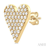 1/3 ctw Petite Heart Pave Set Round Cut Diamond Fashion Stud Earring in 10K Yellow Gold