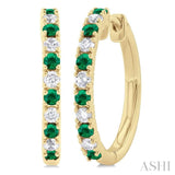 1/4 ctw Petite 1.80 MM Emerald and Round Cut Diamond Precious Fashion Huggies in 10K Yellow Gold