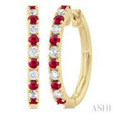 1.80 MM Round Shape Ruby and 1/4 Ctw Round Cut Diamond Precious Hoop Earring in 10K Yellow Gold