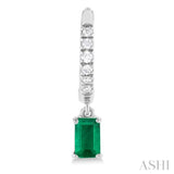 1/8 ctw Petite 5x3 MM Emerald Drop and Round Cut Diamond Precious Fashion Huggies in 10K White Gold