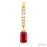 1/8 ctw Petite 5x3 MM Ruby Drop and Round Cut Diamond Precious Fashion Huggies in 10K Yellow Gold