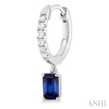 1/8 ctw Petite 5x3 MM Sapphire Drop and Round Cut Diamond Precious Fashion Huggies in 10K White Gold