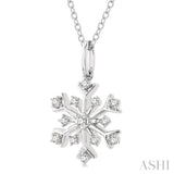 1/6 ctw Petite Snowflake Round Cut Diamond Fashion Pendant With Chain in 10K White Gold