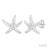 1/5 ctw Petite Starfish Round Cut Diamond Fashion Stud Earring in 10K White Gold