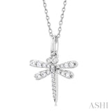 1/6 ctw Petite Dragonfly Round Cut Diamond Fashion Pendant With Chain in 10K White Gold