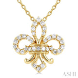 1/6 ctw Petite Fleur De Lis Round Cut Diamond Fashion Pendant With Chain in 10K Yellow Gold