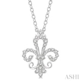 1/6 ctw Petite Carved Fleur De Lis Round Cut Diamond Fashion Pendant With Chain in 10K White Gold