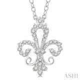 1/6 ctw Petite Carved Fleur De Lis Round Cut Diamond Fashion Pendant With Chain in 10K White Gold