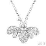 1/10 ctw Petite Bumble Bee Round Cut Diamond Fashion Pendant With Chain in 10K White Gold